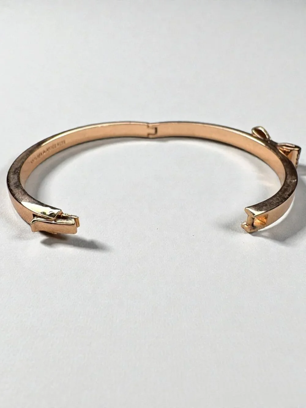 Kate Spade New York Crystal Ready Set Bow Rose Gold Tone Bangle Bracelet - Picture 8 of 13